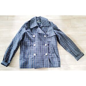 Lauren Ralph Lauren 0‎ Jacket Women's Plaid Dbl Breast Blue Cotton Never Worn